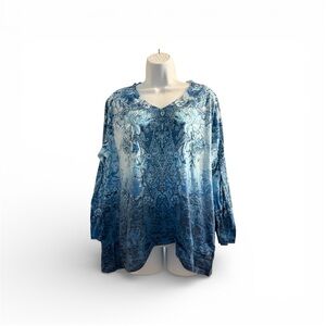 Vintage Y2K Blue Patterned Blouse